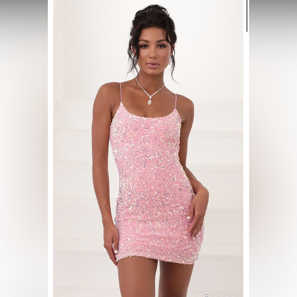 Iridescent Sequin Bodycon Dress in Pink